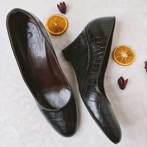 Max Mara Womens Shoes Wedge Pumps Black Croc Embossed Office Size 36